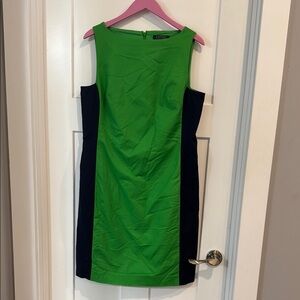 Lauren Ralph Lauren Green and Navy Mini Sheath Dress with Bateau Neckline
